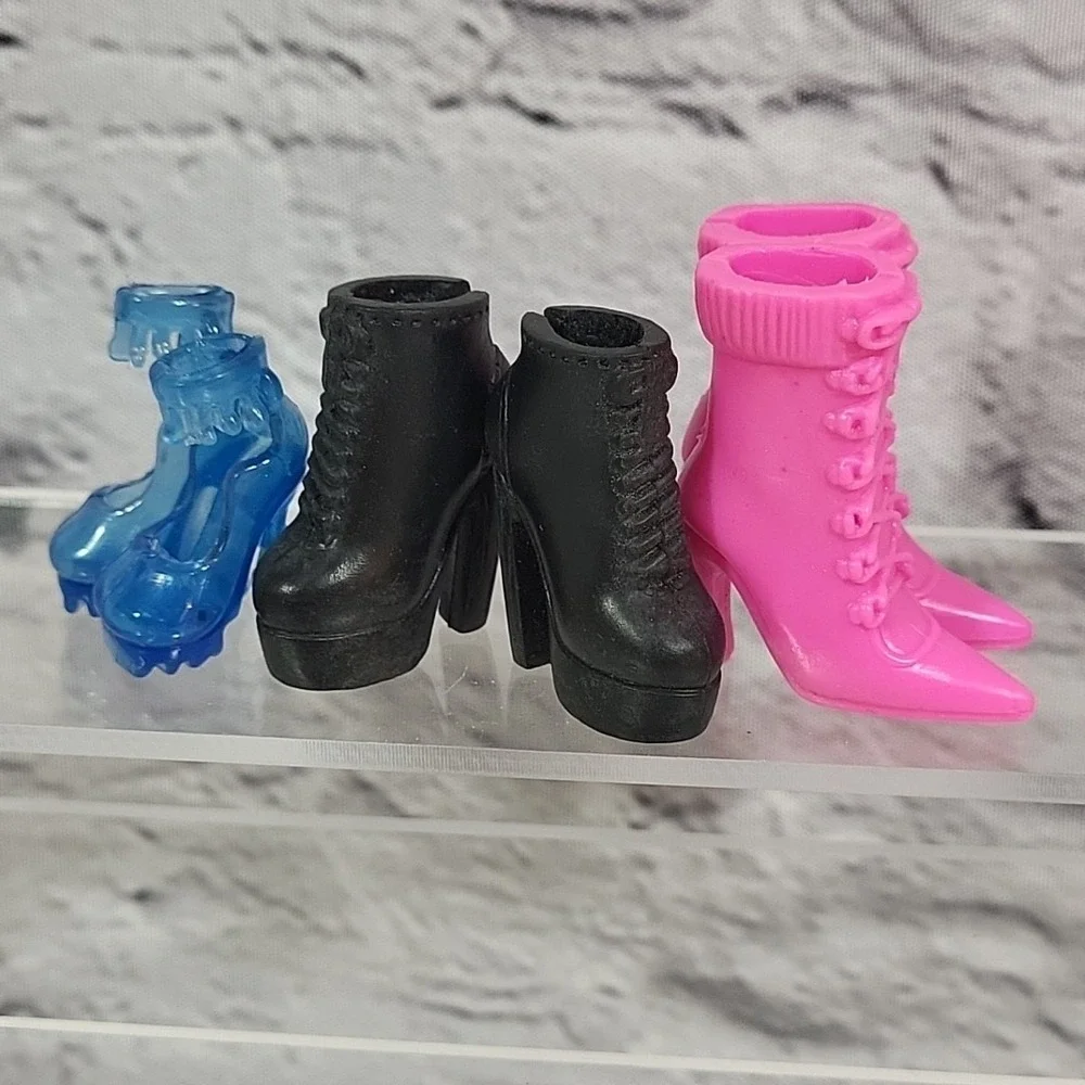 Barbie‎ Fashionista Doll Shoes Lot Ankle Boots Heels Booties Drippy Blue Black